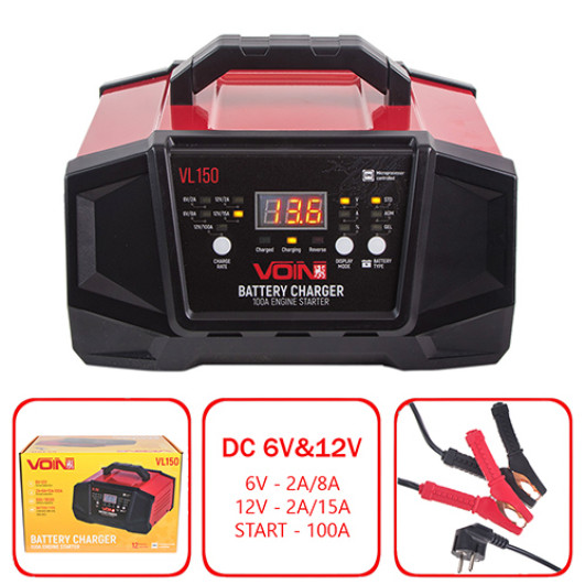 Пуско-зарядний пристрій VOIN VL-150 6&12V/2A-8A-15A/Start-100A/8-180AHR/LCD індик. (VL-150)