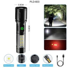 Ліхтар PLD-603 WHITE LASER LED PM10-TG+18SMD (white+red), Li-Ion ак, індикація заряду, ЗУ Type-C, zoom, Box (PLD-603)